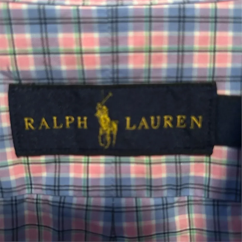 Polo Ralph Lauren Men's L‎ Pink and Blue Plaid Long Sleeve Button Down Shirt